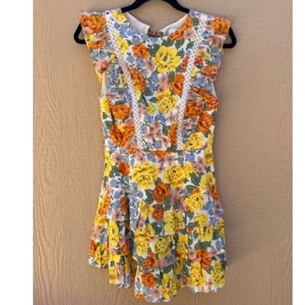 Hello Molly NEW Yellow Floral Ruffle Mini Dress XS Cottagecore Garden Feminine - Picture 4 of 11